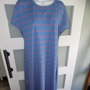 LuLaRoe Blue/Gray/Purple Striped Maria Maxi Dress Size L Women's NWOT